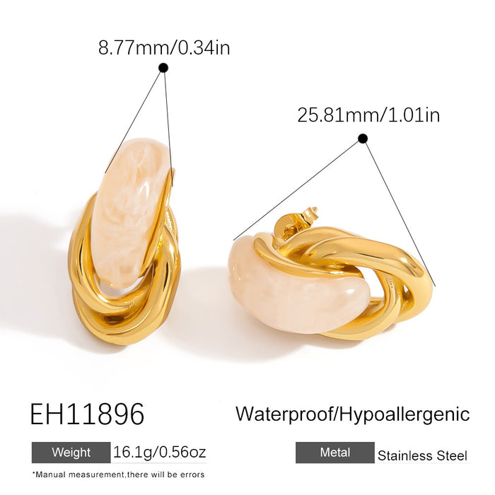 Wholesale Stainless Steel Earrings European and American Hot-Selling U-Shaped Water Drop Retro Earrings Fashionable Small C-Shaped Contrasting Color Ball Earrings