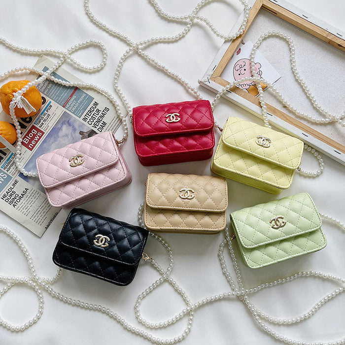 Wholesale Retro pearl decoration PU children's shoulder crossbody bag baby accessory bag