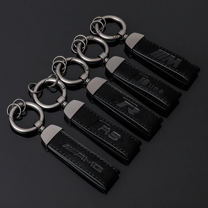 Wholesale Suede car logo keychain, steel stamp, Audi Volkswagen keychain, hanging accessory