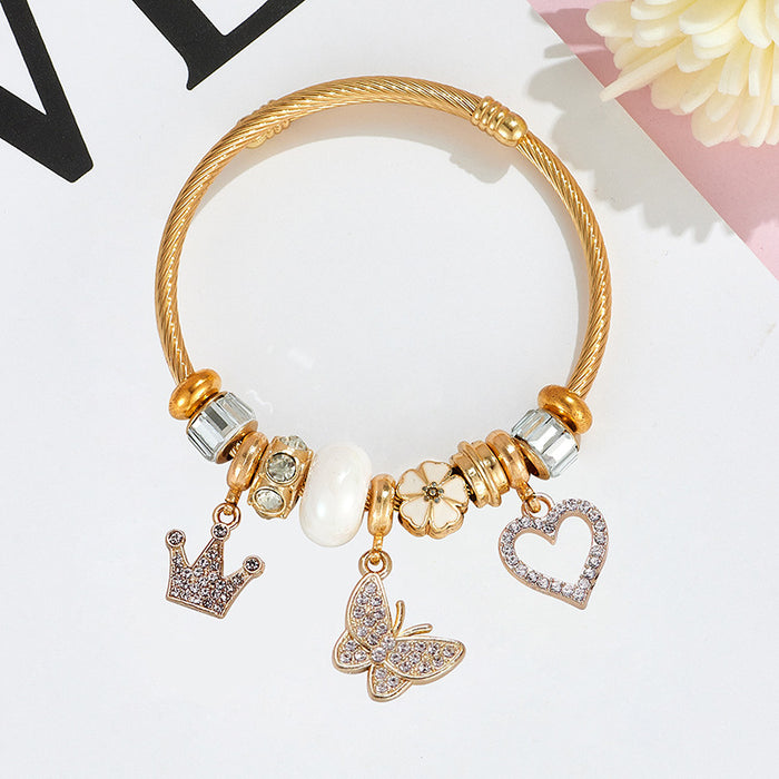 Wholesale Stainless Steel Rhinestone Butterfly Swan Beaded Bracelet MOQ≥2