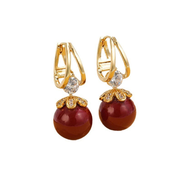 Wholesale  Diamond-encrusted Red Pearl Earrings Autumn and Winter  Atmospheric  Earrings Earrings