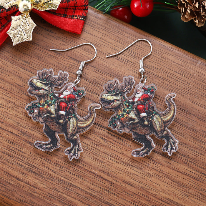 Wholesale Christmas quirky Santa riding a dinosaur pendant earrings