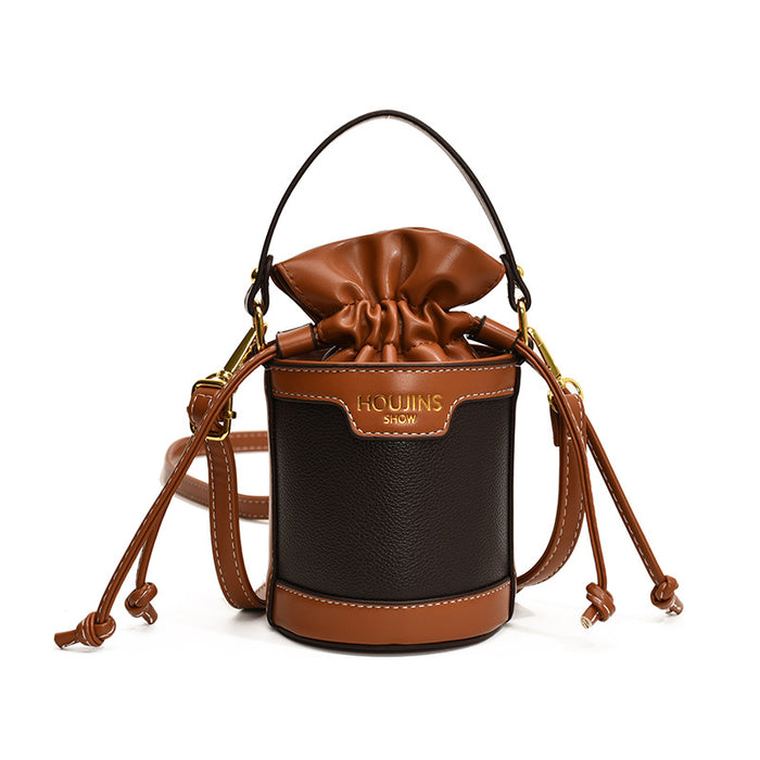 Wholesale Children's bag, contrasting color drawstring bucket bag, new retro crossbody bag for girls