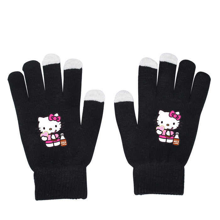 Wholesale Cat Pure Color Black Knitted Wool Gloves