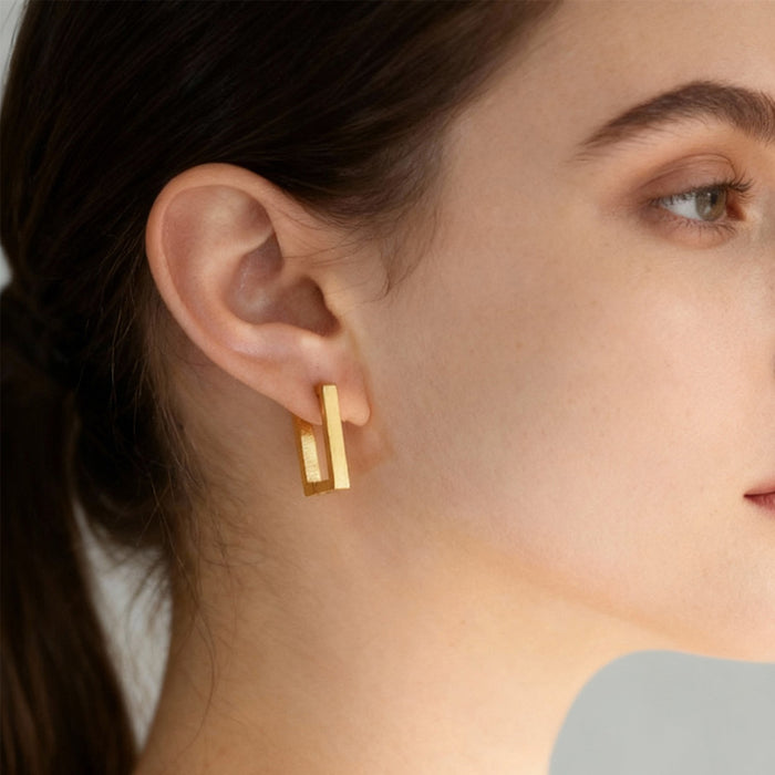 Wholesale Minimalist Geometric Rectangular Stainless Steel Hoop Earrings