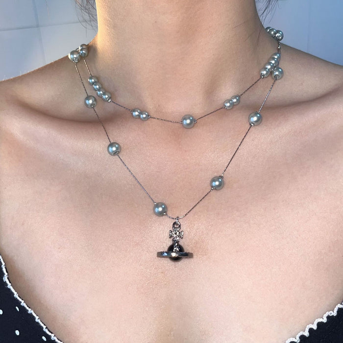 Wholesale Stacked Cross Pearl Long Necklace Niche Clavicle Chain