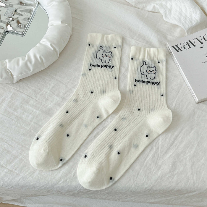 Wholesale Bow Socks Mesh Socks Cartoon polka dot Stripes Middle Socks