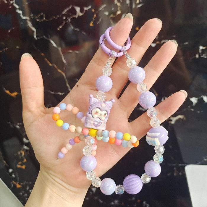Wholesale Cartoon Cute Beaded Mobile Phone Chain Fashion Keychain Bow Bag Pendant