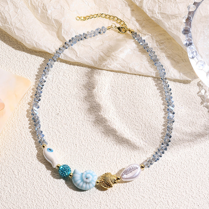 Wholesale Rice bead necklace, seashell, starfish, ceramic pendant, crystal necklace