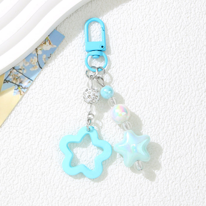 Wholesale Acrylic Star Keychain Black Handmade Beaded Bag Charm Fashion Accessory MOQ≥2
