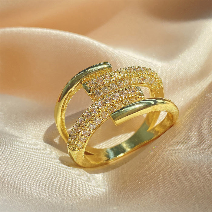 Wholesale RAKOL Japanese and Korean personality light luxury geometric copper inlaid zircon commuter versatile women's snake bone ring