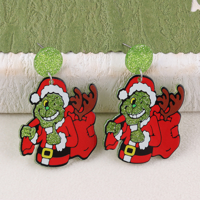 Wholesale Christmas Niche Green Hat Monster Acrylic Earrings