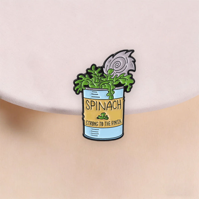 Wholesale Vintage Spinach Can Brooch Pin Zinc Alloy Enamel Badge Fun English Text Fashion Accessory