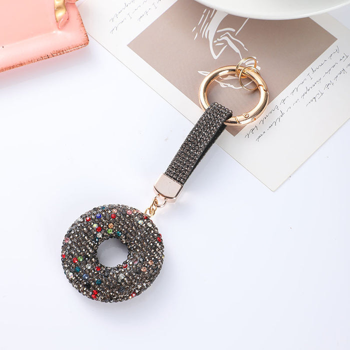 Wholesale Diamond-studded donut clay keychain,  rhinestone rope car key chain