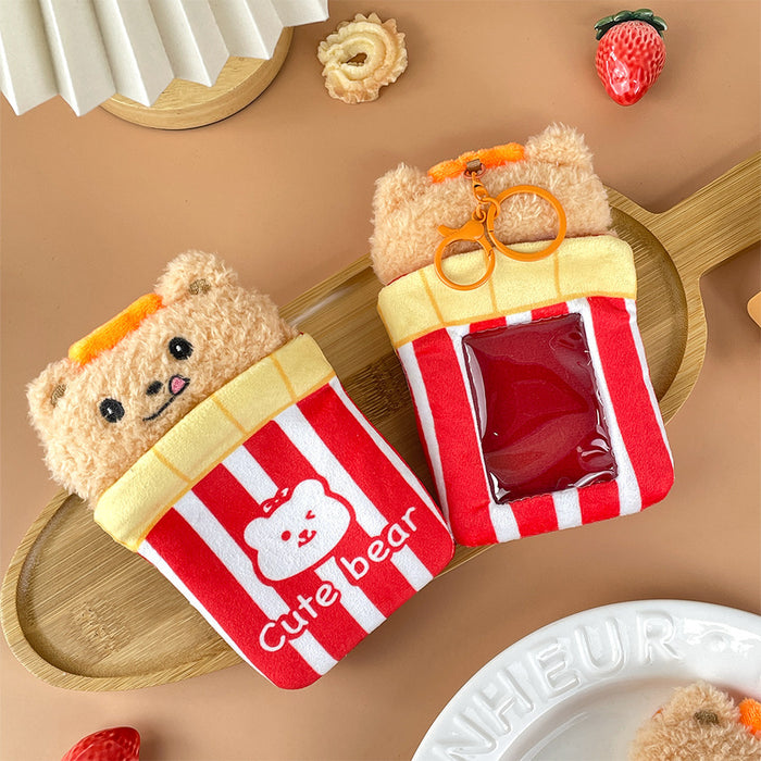 Wholesale Little Bear Plush Card Set French Fries Bear Rice Card Photo Storage Protective Set Small Card Pendant