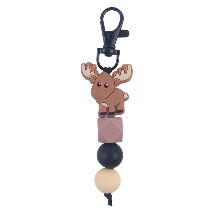 Wholesale Cartoon Cows and Elk Silicone Handmade Beaded Keychains JDC-KC-GuangTian008