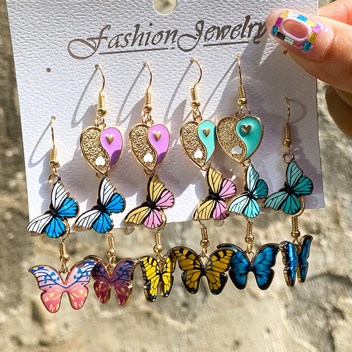 Wholesale Earrings Alloy Enamel Color Matching Love Butterfly Earrings Set JDC-ES-yseng005