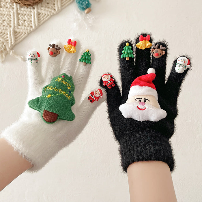 Wholesale Christmas Gloves Men' s and Women' s Winter Cross-border Doll Plush Warm Outdoor Riding Student Five-finger Gloves
