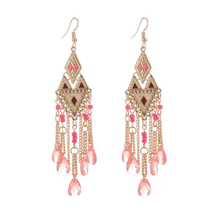 Wholesale Long tassel chain earrings, fashionable and personalized feather earrings, niche ethnic style ear hooks and earrings