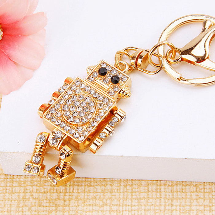 Wholesale Diamond inlaid robot car keychain pendant metal keychain ring