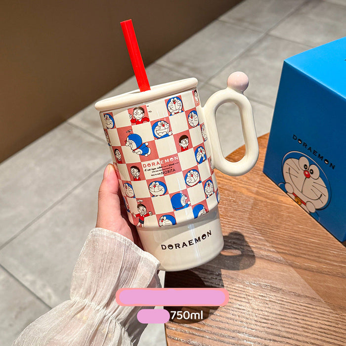 Wholesale Large-capacity ceramic water cup with straw