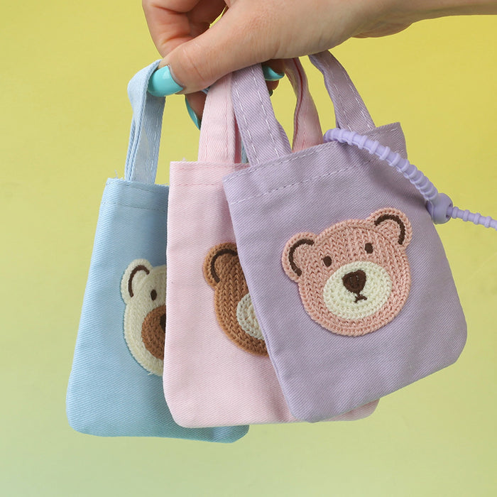 Wholesale Stylish Canvas Bear Coin Purse Handbag Keychain Pouch Cute Cartoon Design