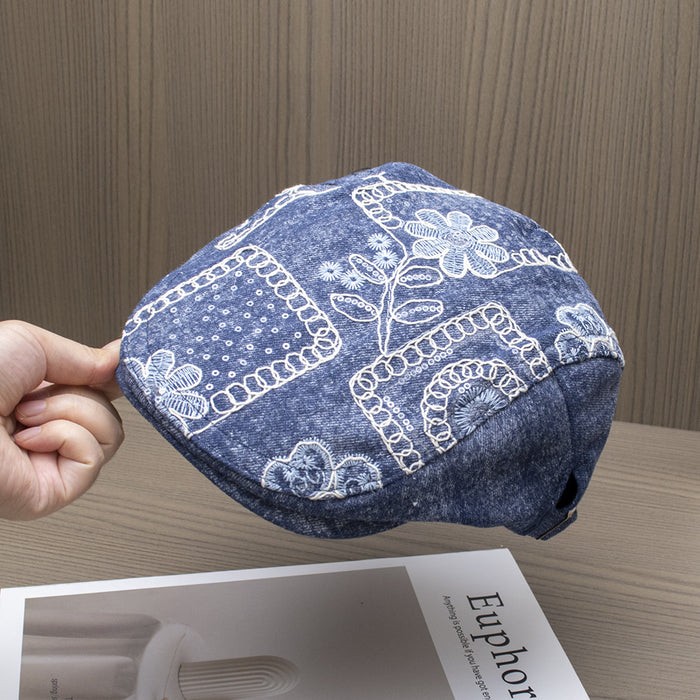 Wholesale Personalized embroidery sequins flower forward hat versatile duck tongue denim