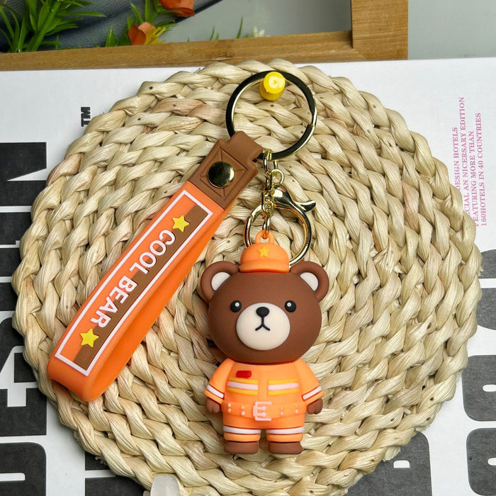 Wholesale Cartoon police teddy bear keychain, firefighter figurine pendant, car ornament