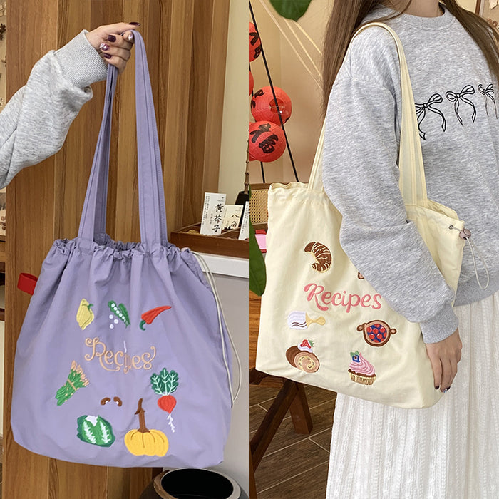 Wholesale Shoulder bag versatile backpack cartoon embroidery shoulder tote bag canvas bag