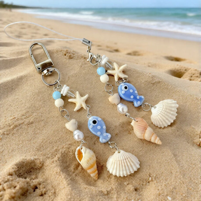 Wholesale Ocean Chic Handmade Beaded Shell Starfish Phone Strap Keychain Bag Charm Gift