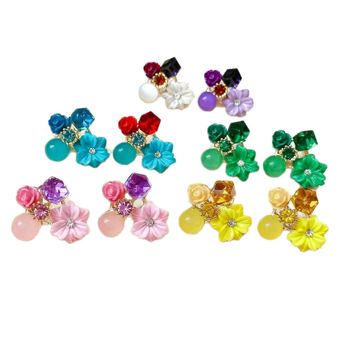 Wholesale Stylish Purple Crystal Flower Earrings Alloy Electroplated