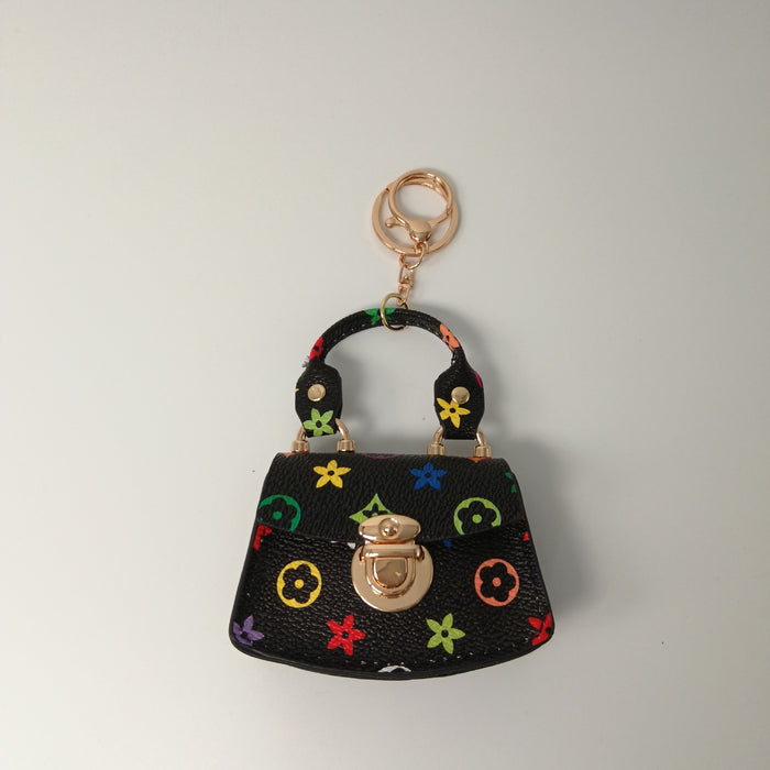 Wholesale Trendy Coin Purse Keychain PU Leather Khaki Fan Print Bag Charm