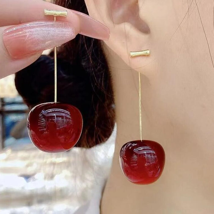 Wholesale Plastic Resin Cherry Drop Earrings Sweet Style Fashion Earrings