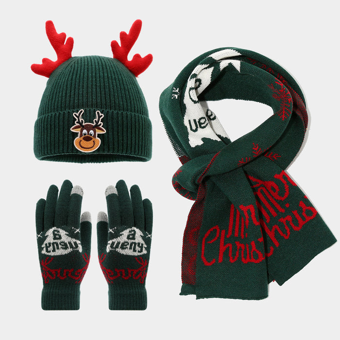Wholesale Cute Christmas reindeer children' s knitted hat f and gloves three-piece set