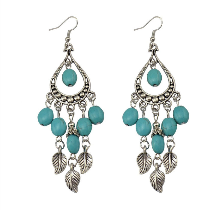 Wholesale Ethnic Style Turquoise Long Drop-Shaped Earrings