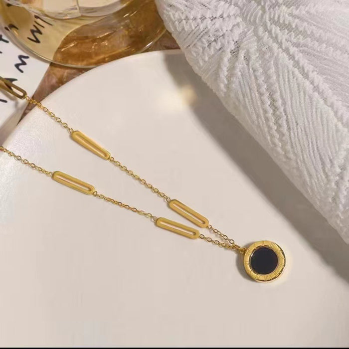 Wholesale Titanium steel necklace pin black and white double-sided design new niche light luxury clavicle chain