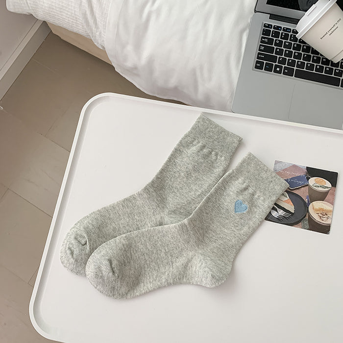 Wholesale Socks, cotton socks, mid tube socks, heart-shaped embroidered pile socks, double ribbed spliced long socks, anti odor boneless cotton socks