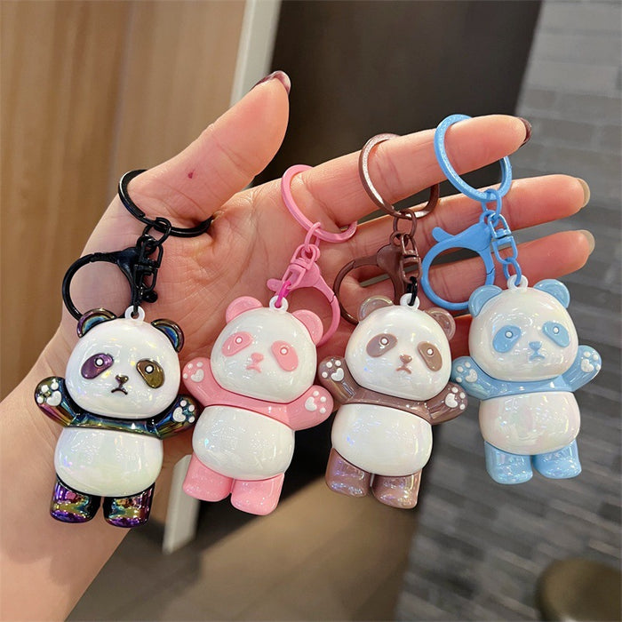 Wholesale 5 PCS Cute PVC Standing Panda Keychains with Glossy Electroplated Finish