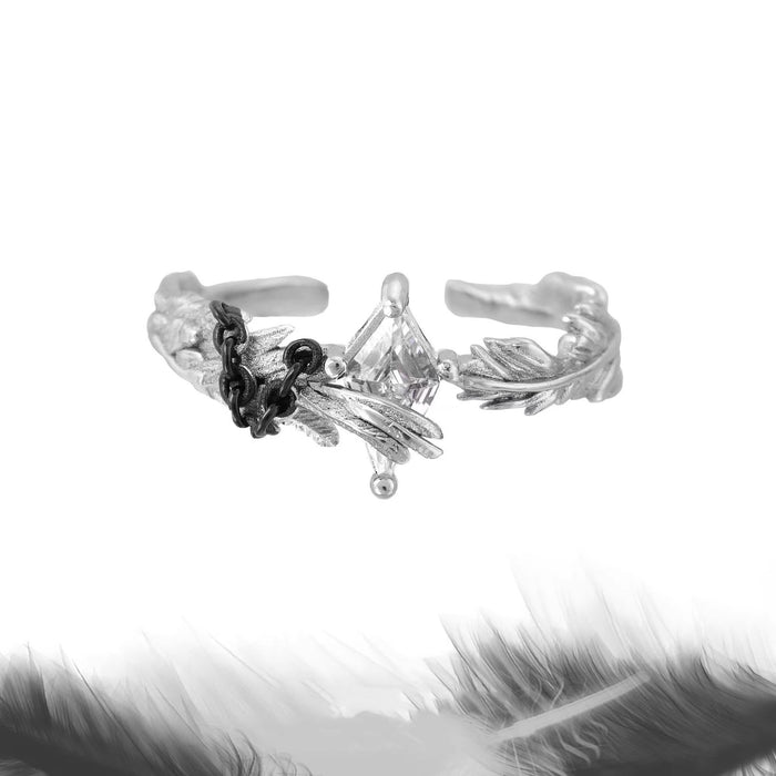 Wholesale White Dove and Crow Love Story Ring Feather Wings Couple Rings