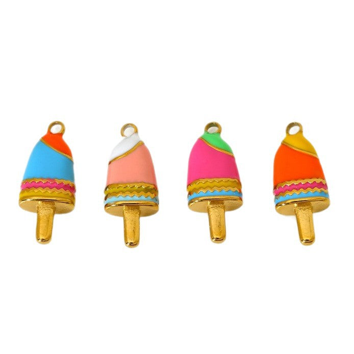 Wholesale Fashionable and cute colorful dripping oil ice cream popsicle pendant with gold-plated stainless steel DIY accessories