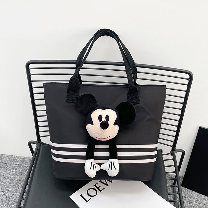 Wholesale Cute cartoon large capacity shoulder bag nylon striped doll tote bag for work, commuting, and leisure