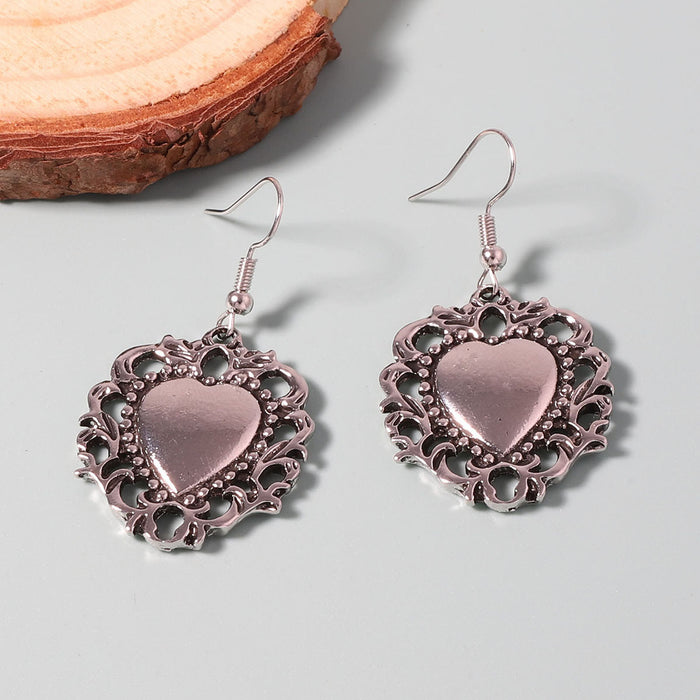 Wholesale Geometric Heart Pendant Double Layer Stacked Distinctive Chain Necklace Earrings Women