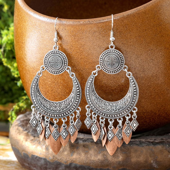 Wholesale Retro Palace Geometric Hollow Tassel Earrings Set Beaded Bohemian Style MOQ≥2