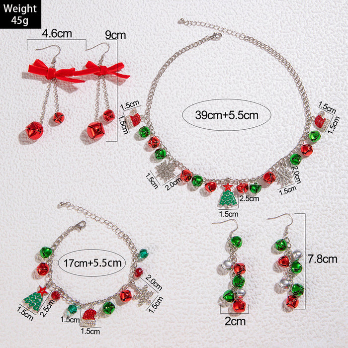 Wholesale Christmas Cute Red Green Bell Bead 3-Piece Jewelry Set for Party Gift MOQ≥2