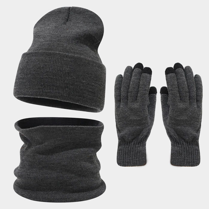 Wholesale circumference solid color hat f gloves three-piece set