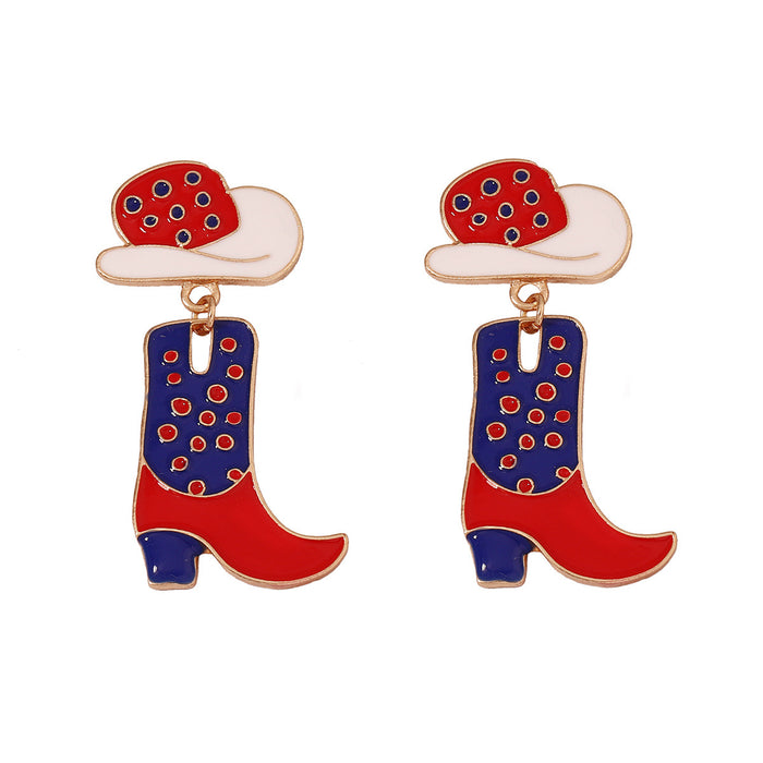 Wholesale Western denim style hat alloy oil drop boots earrings personality temperament