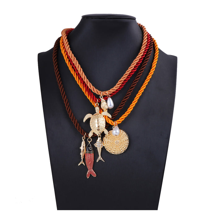 Wholesale color rope alloy marine animal pendant necklace