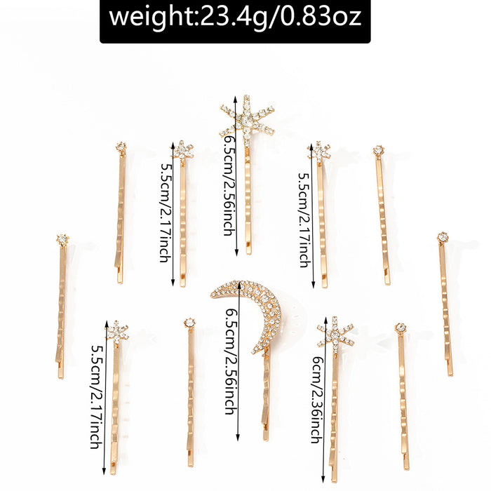 Wholesale Jewelry Fashion Alloy One Word Clip Moon Set Diamond Headpiece, niche Snowflake Stacked Hair Clip Set