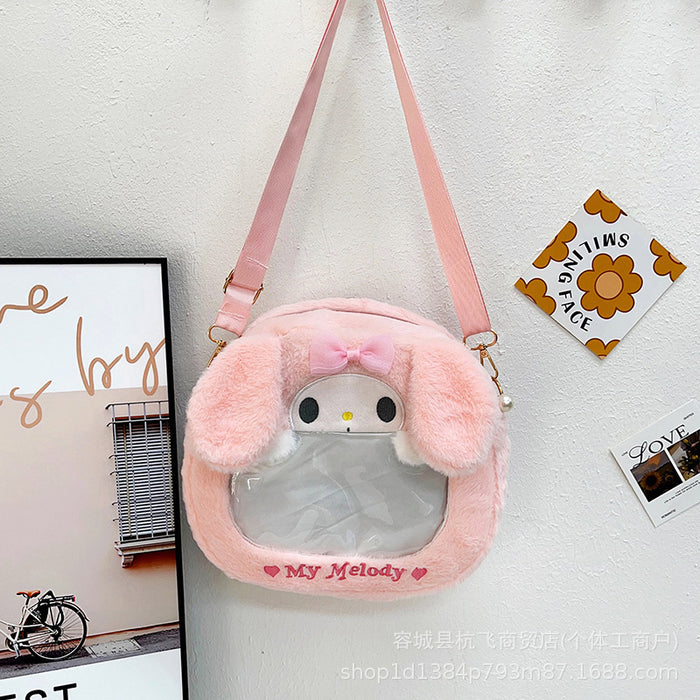 Wholesale Cute cartoon plush transparent large-capacity shoulder bag