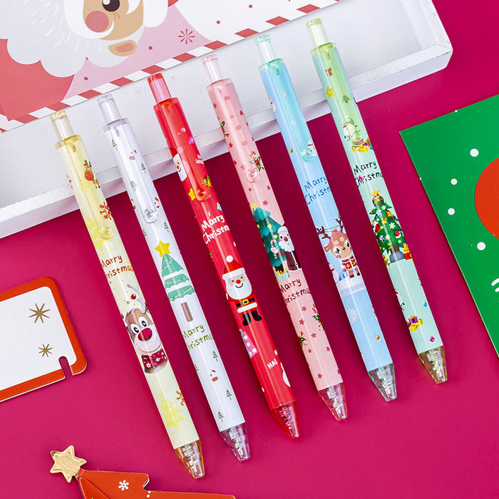 Wholesale Christmas cartoon push gel pen student stationery black push creative signature pen